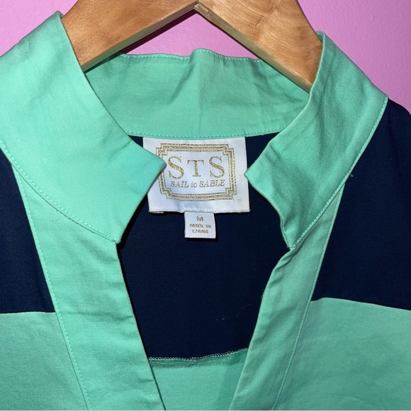 Sail‎ to Sable Dress Women’s Size Medium Green Navy Striped Shift Sleeveless - Picture 5 of 11